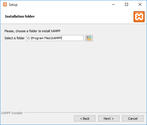 carpeta de instalación de XAMPP en Windows