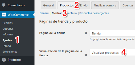Ajustes de visualización de la página de la tienda en WooCommerce