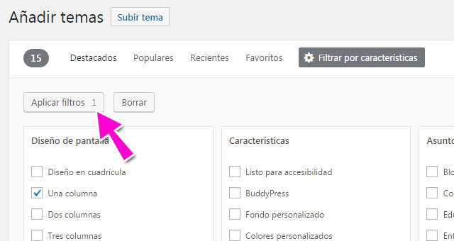 Seleccionar tema de WordPress por características