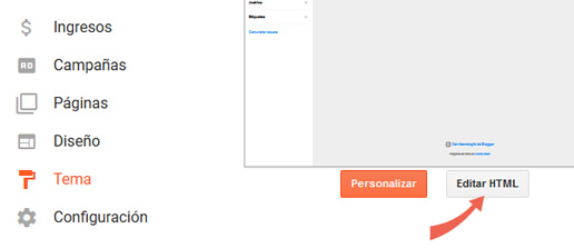 Botón para editar el código HTML del tema de Blogger
