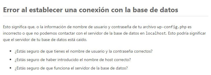 Error al establecer una conexión con la base de datos