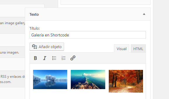 Insertar shortcode de galería en widget de texto en WordPress