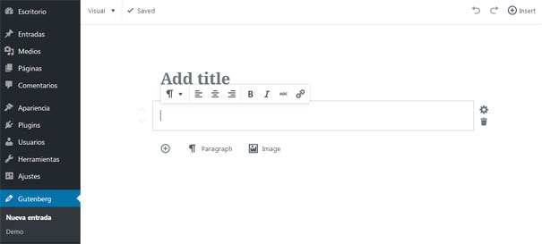 Página del Editor Gutenberg de WordPress