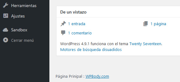 Pie de página del panel de administración de WordPress personalizado