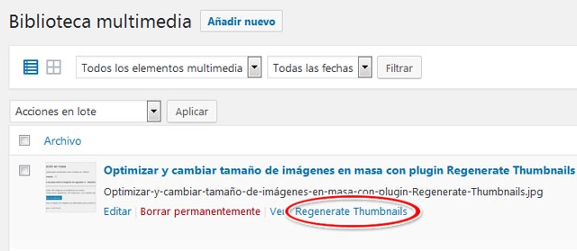 optimizar imágenes destacadas en wordpress una por una con Regerenate thumbnails