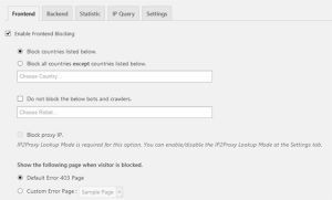 Ajustes del plugin IP2Location Country Blocker para Bloquear IP de países y motores de búsqueda