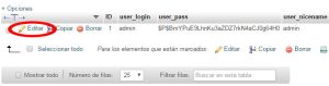 Editar usuario desde phpMyAdmin en WordPress para cambiar la contraseña
