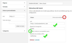 Añadir enlace nofollow en menú de enlace personalizado de WordPress