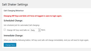 Página de configuración del plugin Salt Shaker para cambiar claves salt de WordPress