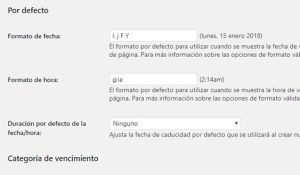 Página de ajustes del plugin Post Expirator para expiración de entradas y páginas