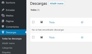 Sección de descargas para gestionar y monitorizar descargas en WordPress