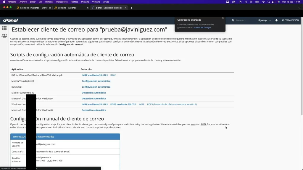 Configuración manual del correo